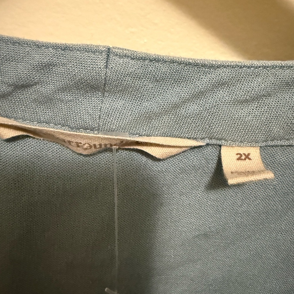 Soft Surroundings Blue Embroidered V-neck Tunic 3/4 sleeve - Picture 4 of 5